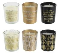 Bougies parfumées Home déco art Coffret de 6 assorties Senteur vanille Pots verre Doré noir et transparent H5,5 x 14,6 x 18,6 cm