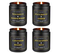 Bougies Parfumées pour Hommes, 4 Bougies pour La Maison, Set de Bougies en Cire de Soja de 28 Oz - Lavande/Patchouli/Bois de Santal/Eucalyptus, Idée de Cadeaux d'Aromathérapie pour Petit Ami, Papa