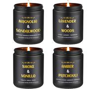 Bougies parfumées pour hommes, coffret cadeau de 4 bougies pour hommes, bougies d'aromathérapie en cire de soja 790 ml, lavande/patchouli/santal/fumée et vanille