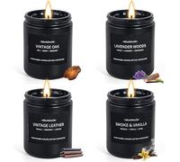 Bougies Parfumées pour Hommes, Ensemble de 4 Bougies de Soja pour la Maison, Cadeaux pour la Fête des Pères, avec des Arômes de Cuir/Chêne/Bois de Lavande/Vanille Fumée