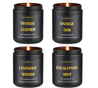 Bougies parfumées pour hommes, lot de 4 bougies pour hommes, bougies de soja parfumées pour la maison, 790 ml, 200 heures de combustion, bougies d'aromathérapie à la lavande/eucalyptus/cuir/chêne