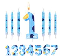 Bougies Patte de Chien Bleues Numéros 1-7 Décorations de Gâteau d'Anniversaire Décoration de Gâteau et de Cupcake pour Anniversaire Garçon et Fille 8