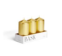 Bougies pilier métalliques coniques par Bask - Lot de 3 bougies de Noël non parfumées et antigouttes de 7,6 x 15,2 cm, couleur or métallisé, pour