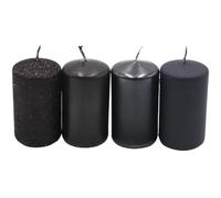 Bougies piliers, bougies pour couronne de l'Avent, noir, différentes couleurs, dimensions H x Ø env. 7 x 4 cm, 250 g, durée de combustion 4 x 10 h