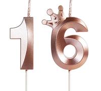 Bougies pour 16e anniversaire, bougie numéro 16, bougies Or Rose, bougie d'anniversaire pour gâteau avec Couronne,bougie d'anniversaire de mariage,décorations de gâteau fête d'anniversaire,célébration