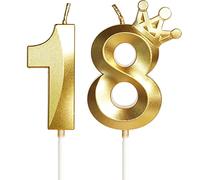 Bougies pour 18e anniversaire, bougie numéro 18, bougies dorées, bougie d'anniversaire pour gâteau avec Couronne, bougie d'anniversaire de mariage,décorations de gâteau fête d'anniversaire,célébration