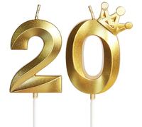 Bougies pour 20e Anniversaire avec Couronne,3D Bougies Dorées, Bougie Numéro20,Bougie d'anniversaire Convient Pour Anniversaires de Mariage,Décorations de Gâteau fête D'anniversaire Célébration