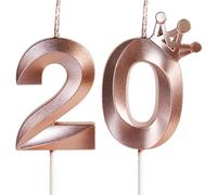 Bougies pour 20e Anniversaire avec Couronne,3D Or Rose Bougies,Bougie Numéro20,Bougie d'anniversaire Convient Pour Anniversaires de Mariage,Décorations de Gâteau fête D'anniversaire Célébration