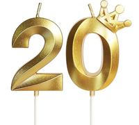 Bougies pour 20e anniversaire, bougie numéro 20, bougies dorées, bougie d'anniversaire pour gâteau avec Couronne, bougie d'anniversaire de mariage,décorations de gâteau fête d'anniversaire,célébration
