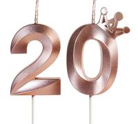 Bougies pour 20e anniversaire, bougie numéro 20, bougies Or Rose, bougie d'anniversaire pour gâteau avec Couronne,bougie d'anniversaire de mariage,décorations de gâteau fête d'anniversaire,célébration