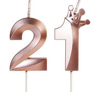 Bougies pour 21e anniversaire, bougie numéro 21, bougies Or Rose, bougie d'anniversaire pour gâteau avec Couronne,bougie d'anniversaire de mariage,décorations de gâteau fête d'anniversaire,célébration
