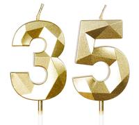 Bougies pour 35e anniversaire, bougie en forme de chiffre 35, bougies dorées, bougie d'anniversaire pour gâteau, bougies d'anniversaire, décorations de gâteau pour fête d'anniversaire, mariage