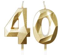 Bougies pour 40e anniversaire, bougie en forme de chiffre 40, bougies dorées, bougie d'anniversaire pour gâteau, bougies d'anniversaire, décorations de gâteau pour fête d'anniversaire, mariage
