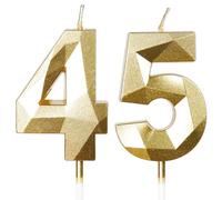 Bougies pour 45e anniversaire, bougie en forme de chiffre 45, bougies dorées, bougie d'anniversaire pour gâteau, bougies d'anniversaire, décorations de gâteau pour fête d'anniversaire, mariage