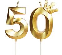 Bougies pour 50e anniversaire, bougie numéro 50, bougies dorées, bougie d'anniversaire pour gâteau avec Couronne, bougie d'anniversaire de mariage,décorations de gâteau fête d'anniversaire,célébration
