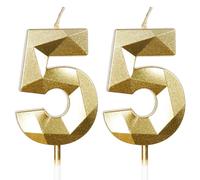 Bougies pour 55e anniversaire, bougie en forme de chiffre 55, bougies dorées, bougie d'anniversaire pour gâteau, bougies d'anniversaire, décorations de gâteau pour fête d'anniversaire, mariage