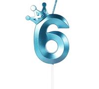 Bougies pour 6 anniversaire, 3D bougie d'anniversaire pour gâteau avec Couronne Bougies Chiffres Anniversaire Bougies d'Anniversaire pour Anniversaire Fêtes (Bleu, 6)