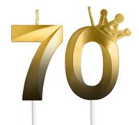 Bougies pour 70e Anniversaire avec Couronne,3D Bougies Or Noir, Bougie Numéro 70,Bougie d'anniversaire Convient Pour Anniversaires de Mariage,Décorations de Gâteau fête D'anniversaire Célébration