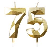 Bougies pour 75e anniversaire, bougie en forme de chiffre 75, bougies dorées, bougie d'anniversaire pour gâteau, bougies d'anniversaire, décorations de gâteau pour fête d'anniversaire, mariage