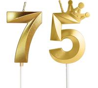 Bougies pour 75e anniversaire, bougie numéro 75, bougies dorées, bougie d'anniversaire pour gâteau avec Couronne, bougie d'anniversaire de mariage,décorations de gâteau fête d'anniversaire,célébration