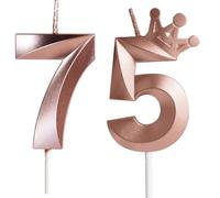 Bougies pour 75e anniversaire, bougie numéro 75, bougies Or Rose, bougie d'anniversaire pour gâteau avec Couronne,bougie d'anniversaire de mariage,décorations de gâteau fête d'anniversaire,célébration