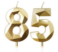 Bougies pour 85e anniversaire, bougie en forme de chiffre 85, bougies dorées, bougie d'anniversaire pour gâteau, bougies d'anniversaire, décorations de gâteau pour fête d'anniversaire, mariage