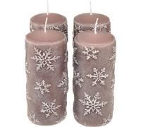 Bougies roses avec motif de flocons de neige pour une décoration de Noël