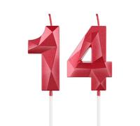 Bougies rouges pour 14e anniversaire, décorations de fête d'anniversaire pour garçons et filles, bougie 3D en forme de chiffre 14 pour gâteau, rouges décoration de gâteau pour fête d'anniversaire