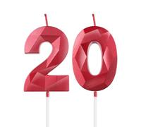 Bougies rouges pour 20e anniversaire, décorations de fête d'anniversaire pour garçons et filles, bougie 3D en forme de chiffre 20 pour gâteau, rouges décoration de gâteau pour fête d'anniversaire