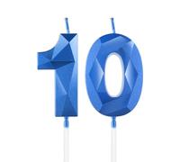 Bougies royales bleues 10ème anniversaire, bougie 3D numéro 10 pour gâteau, garçon fille 10ème décorations, Sapphire bougie Topper bleu gâteau décorations pour fête d'anniversaire anniversaire