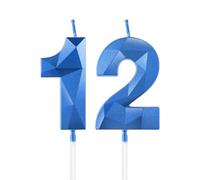 Bougies royales bleues 12ème anniversaire, bougie 3D numéro 12 pour gâteau, garçon fille 12ème décorations, Sapphire bougie Topper bleu gâteau décorations pour fête d'anniversaire anniversaire
