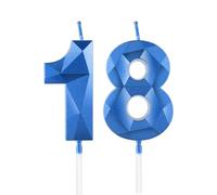 Bougies royales bleues 18ème anniversaire, bougie 3D numéro 18 pour gâteau, garçon fille 18ème décorations, Sapphire bougie Topper bleu gâteau décorations pour fête d'anniversaire anniversaire