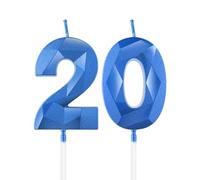 Bougies royales bleues 20ème anniversaire, bougie 3D numéro 20 pour gâteau, garçon fille 20ème décorations, Sapphire bougie Topper bleu gâteau décorations pour fête d'anniversaire anniversaire