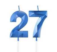 Bougies royales bleues 27ème anniversaire, bougie 3D numéro 27 pour gâteau, garçon fille 27ème décorations, Sapphire bougie Topper bleu gâteau décorations pour fête d'anniversaire anniversaire