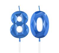 Bougies royales bleues 80ème anniversaire, bougie 3D numéro 80 pour gâteau,hommes femmes 80ème décorations, Sapphire bougie Topper bleu gâteau décorations pour fête d'anniversaire anniversaire