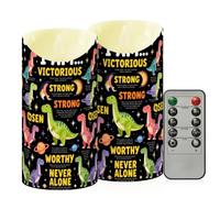 Bougies sans flamme, bougies LED Dieu dit I Am Outer Space Dinosaure Bible | Lot de 2 bougies à piles avec télécommande et minuteur 7,6 x 15 cm