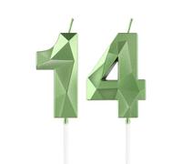 Bougies vert sauge pour 14e anniversaire, décorations de fête d'anniversaire pour garçons et filles, bougie 3D en forme de chiffre 14 pour gâteau, décoration de gâteau pour fête d'anniversaire