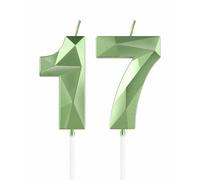 Bougies vert sauge pour 17e anniversaire, décorations de fête d'anniversaire pour garçons et filles, bougie 3D en forme de chiffre 17 pour gâteau, décoration de gâteau pour fête d'anniversaire