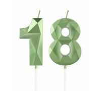 Bougies vert sauge pour 18e anniversaire, décorations de fête d'anniversaire pour garçons et filles, bougie 3D en forme de chiffre 18 pour gâteau, décoration de gâteau pour fête d'anniversaire