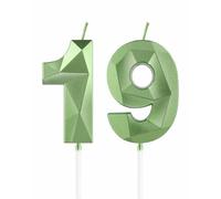 Bougies vert sauge pour 19e anniversaire, décorations de fête d'anniversaire pour garçons et filles, bougie 3D en forme de chiffre 19 pour gâteau, décoration de gâteau pour fête d'anniversaire