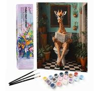 Bougimal Peinture par Numéro Adulte Animal avec Pinceaux et Acryliques Bricolage Peintures Kits, pour la Décoration Intérieure maison, Girafe 28x35cm(sans Cadre)