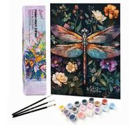 Bougimal Peinture par Numéro Adulte Animaux avec Pinceaux et Acryliques Bricolage Peintures Kits, pour la Décoration Intérieure maison, Libellule 28x35cm(sans Cadre)