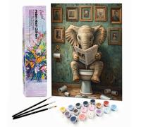 Bougimal Peinture par Numéro Adulte Animaux avec Pinceaux et Acryliques Bricolage Peintures Kits, pour la Décoration Intérieure maison, Éléphant avec un journal, 28x35cm(Sans Cadre)