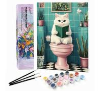 Bougimal Peinture par Numéro Adulte Animaux avec Pinceaux et Acryliques Bricolage Peintures Kits, pour la Décoration Intérieure maison, Chat avec un livre, 28x35cm(Sans Cadre)