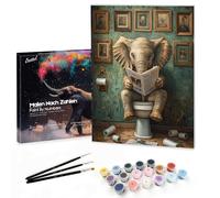 Bougimal Peinture par Numéro Adulte Animaux avec Pinceaux et Acryliques Bricolage Peintures Kits, pour la Décoration Intérieure maison, Éléphant avec un journal, 28x35cm(avec cadre)