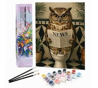Bougimal peinture par numéro adulte animaux avec pinceaux et acryliques bricolage peintures kits, pour la décoration intérieure maison, Chouette lit le journal 1, 28x35cm (sans cadre)