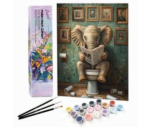 Bougimal Peinture par Numéro Adulte Animaux avec Pinceaux et Acryliques Bricolage Peintures Kits, pour la Décoration Intérieure maison, Éléphant avec un journal, 28x35cm(Sans Cadre)