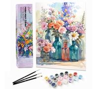 Bougimal Peinture par Numéro Adulte Paysages avec Pinceaux et Acryliques Bricolage Peintures Kits, pour la Décoration Intérieure maison, Fleurs colorées 9 28x35cm(sans Cadre)