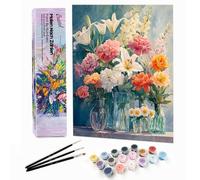 Bougimal Peinture par Numéro Adulte Paysages avec Pinceaux et Acryliques Bricolage Peintures Kits, pour la Décoration Intérieure maison, Fleurs colorées 7 28x35cm(sans Cadre)
