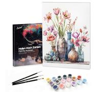 Bougimal Peinture par Numéro Adulte Paysages avec Pinceaux et Acryliques Bricolage Peintures Kits, pour la Décoration Intérieure maison, Fleurs colorées 13, 28x35cm(Avec Cadre)